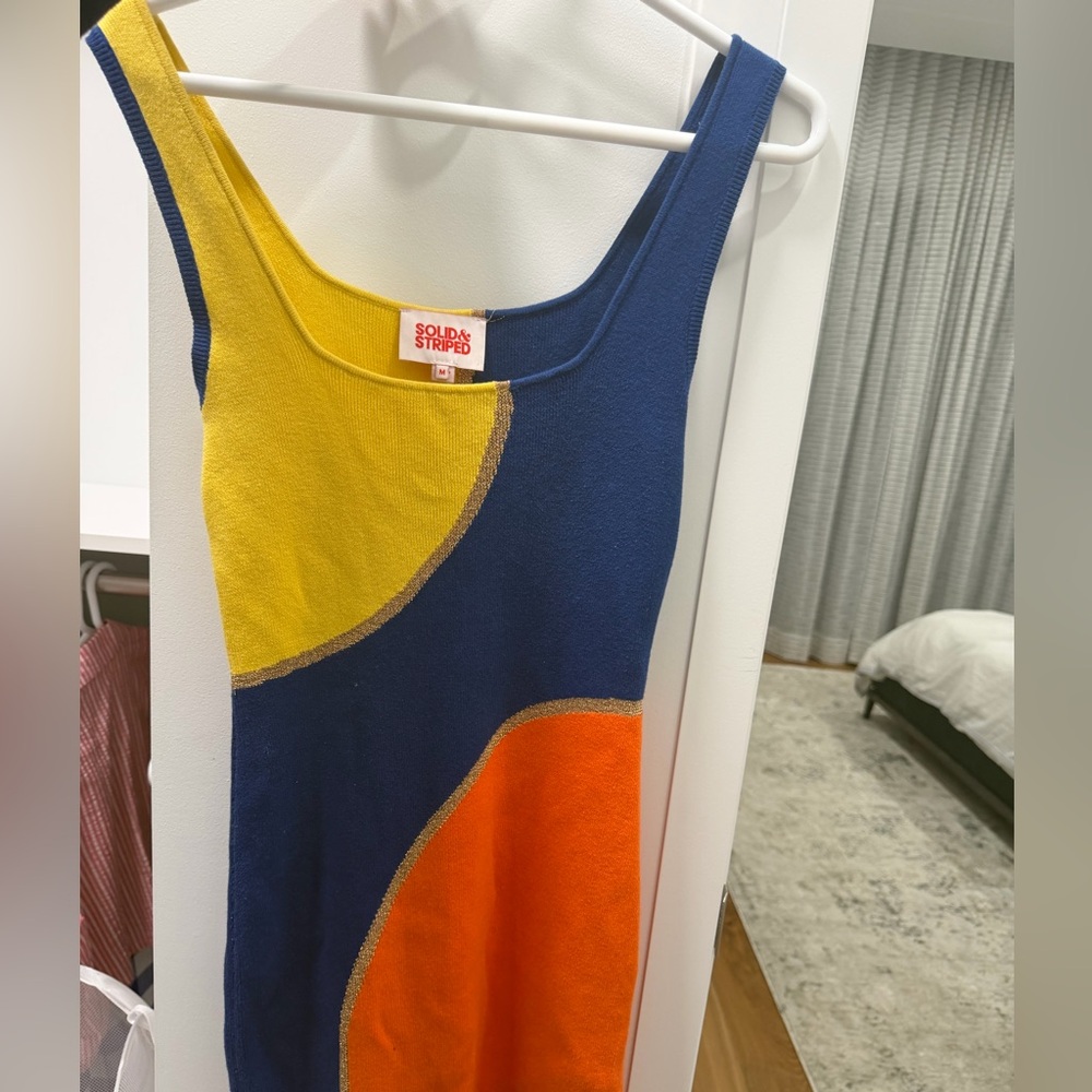 SOLID & STRIPED Orange Blue and Yellow Colorblock Dress